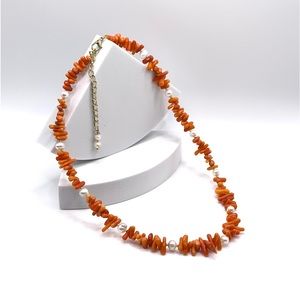 Natural Orange-Red Branch Coral Necklace
